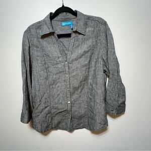 FRESH PRODUCE Women's Athlinn Black 100% Linen Shirt Roll Tab ¾ Sleeve Size L